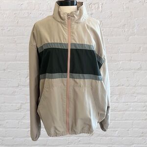 Vintage Champion Track Jacket in light khaki with color block stripes